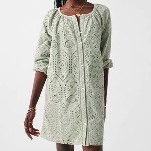 Faherty Valencia Embroidered Eyelet Organic Cotton Dress Size Small Green